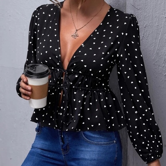 Chic Nation Tops - Heart print tie front top